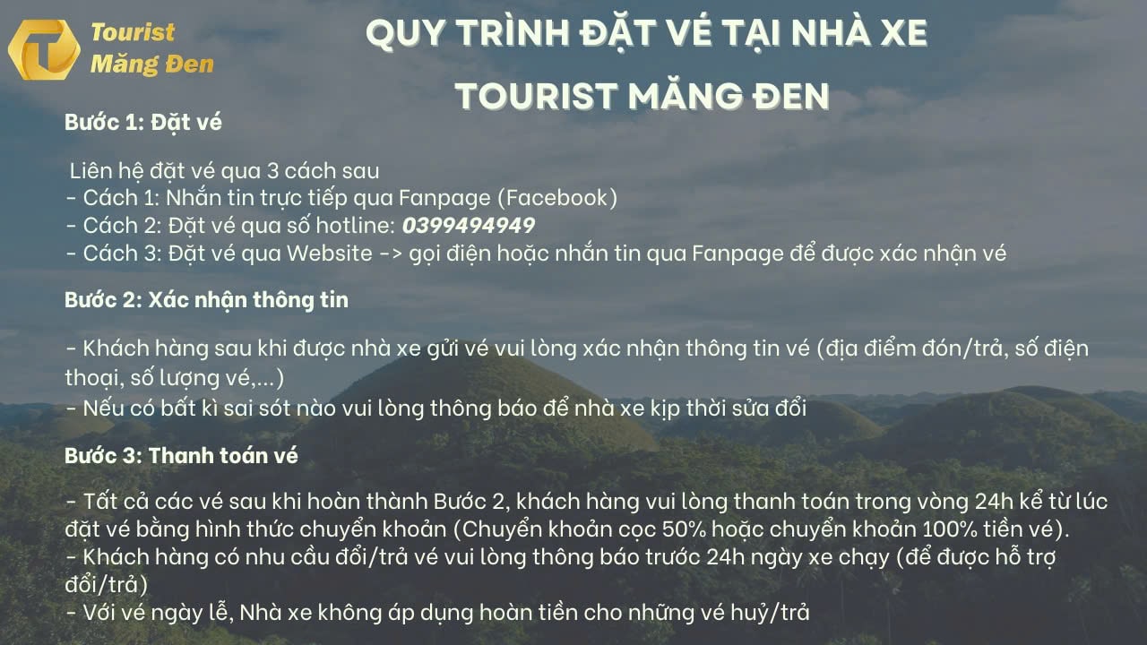 QUY TRÌNH ĐẶT VÉ TẠI NHÀ XE TOURIST MĂNG ĐEN